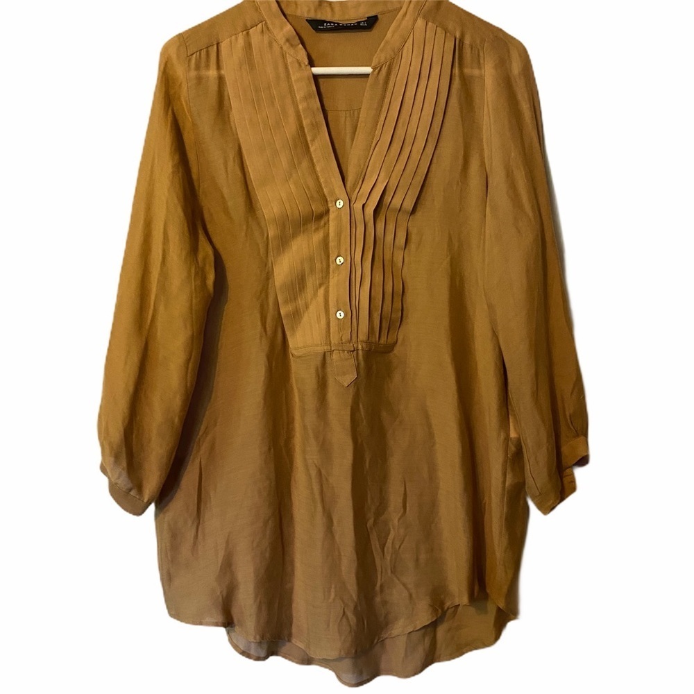 ZARA pleated bodice blouse in camel tan size‎ small